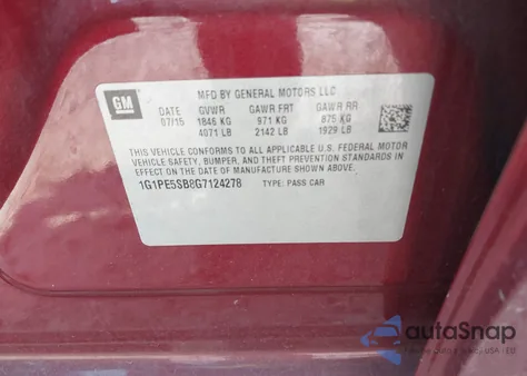 2016 Chevrolet Cruze Limited 1Lt Auto z USA, uszkodzony, nr VIN 1G1PE5SB8G7124278